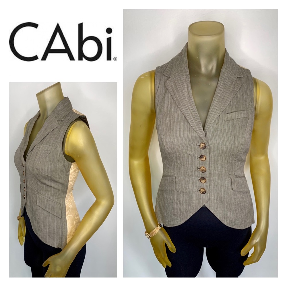 CABI Vest Brown Striped Paisley Back Fitted XS 0 2